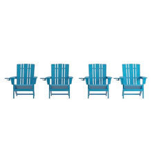 BizChair Adirondack Chairs Set of 4 with Cup Holders, Weather Resistant Poly Resin Blue