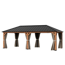 Modern Shade Wood Gazebo 12'x24' with Galvanized Steel Roof, Hardtop Gazebo with Mosquito Netting & Curtains, Cedar Frame Permanent Pavilion for Garden, Backyard and Patio