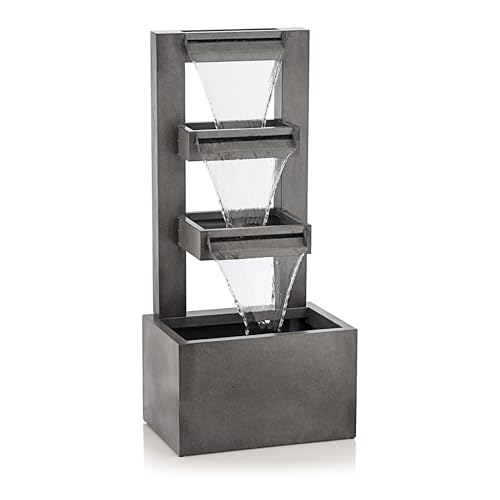 Alpine Corporation 43" Tall Multi-Tier Waterfall Fountain - Industrial Style Water Feature for Garden, Patio, Yard, Backyard, Relaxing Water Flow, and Serene Landscaping, Gray