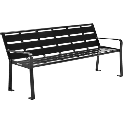 Global Industrial 6' Outdoor Park Bench with Back, Horizontal Steel Slats
