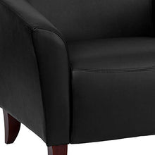 BizChair Black LeatherSoft Loveseat with Cherry Wood Feet