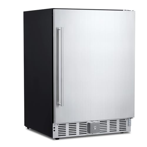 CuisinAid 24 Inch Beverage Refrigerator, Weather Proof Stainless Steel Beverage Fridge for Outdoor Kitchen and Patio, Indoor/Outdoor Beverage Cooler for 180 Cans, Built-in/Freestanding