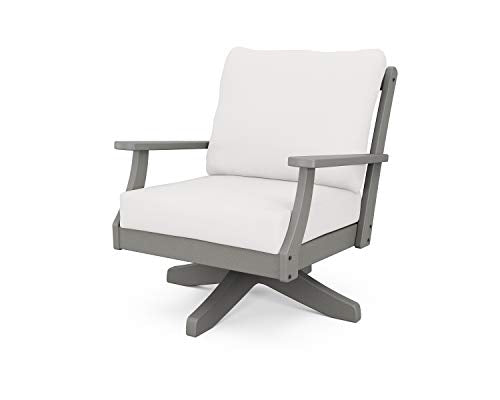POLYWOOD® Braxton Deep Seating Swivel Chair in Slate Grey/Natural Linen