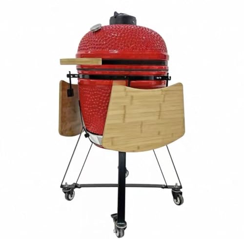 21 Inch Outdoor Egg Shape Ceramic BBQ Grill, Round Charcoal Grill for Patio Garden Backyard(Red)