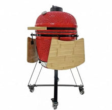 21 Inch Outdoor Egg Shape Ceramic BBQ Grill, Round Charcoal Grill for Patio Garden Backyard(Red)