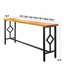 DESALAI Farmhouse Solid Wood Bar Table,Rectangular Kitchen Dining Table Home Console Table,Long Narrow Top Table,Rustic Pub Tables Counter Height Table,No Stool(86.6“L x 15.7“W 41.3“H, Brown)