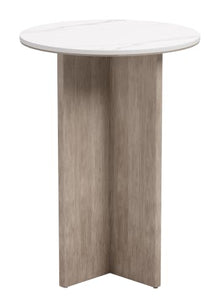 Oceanveil Side Table White, White End Table, Modern Style, Faux Marble Sintered Stone Round Shape Tabletop, Aluminum, Outdoor Living, 16" W x 16" D x 22.2" H