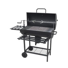 Charcoal Grill Barrel Style BBQ with Thermometer, Chrome-Plated Grates, Ash Catcher, Mobile Cart & Large Wooden Shelves for Outdoor Cooking
