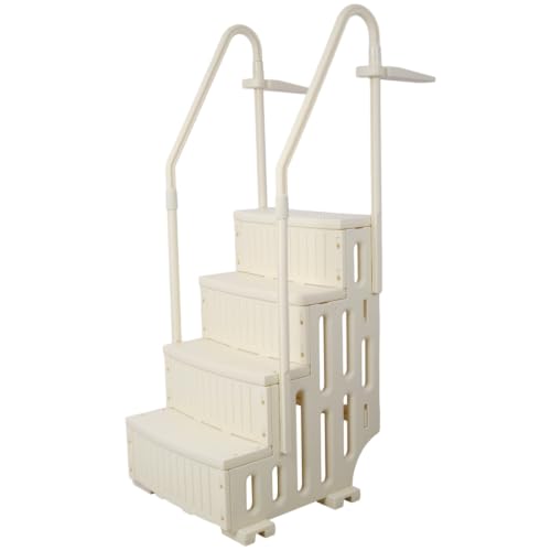 Heavy-Duty Pool Ladder with Deep 8.6-Inch Steps & Wide 27.5-Inch Design for Comfortable Entry, Curved Swimming Pool Stair with Non-Slip Treads & Secure Handrails for Family Use