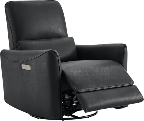 Power Swivel Glider Recliner Chair, Upholstered Leather Living Room Reclining Sofa with Lumbar Support, USB Charging Ports, Comfortable 270° Electric Rocker Recliner for Adults