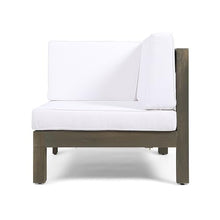 Benzara Ony Outdoor Loveseat with Detachable Acacia Wood Chairs and White Cushions White and Brown