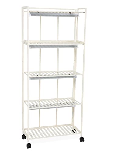 Gardener's Supply Company Oslo 4-Tier Grow Light Plant Stand | Elegant Metal Shelf with 4 LED Fixtures Included, Foldable Shelves & Wheels for Indoor Houseplants Flowers & Succulents