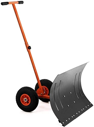 Snow Shovel Adjustable Wheeled Snow Shovel |Metal Rolling Snow Removal Tool with Height Adjustable Handle for Driveway Pavement Clearing Snow Pusher