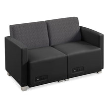 nbf signature series Compass Two Person Loveseat Grey Fabric Back/Williamsburg Polyurethane Seat/Silver Legs