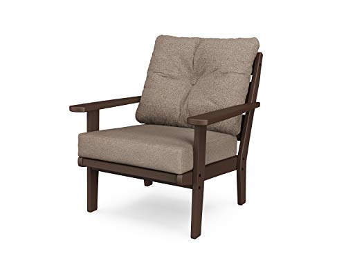 POLYWOOD Lakeside Deep Seating Chair, Mahogany/Spiced Burlap - Oversized Outdoor Patio Furniture - HDPE Resin Composite Adirondack Style Lounge Chair for Deck, Dock, Garden & Backyard