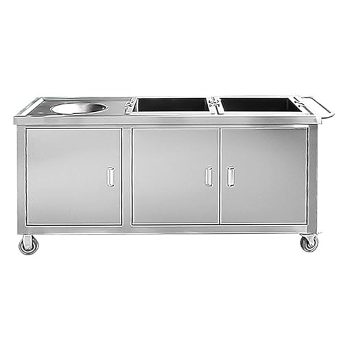 JOSOGO Kitchen Single Trash Drawer,Stainless Steel Dish Return Cart Organizer with Large Space Storage,Pull Out,with Wheel and Handle,for Island Patio Grill Station(Double-mouthed120cm)