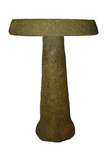 Solid Rock Stoneworks Floral Birdbath 26in Tall x 18in Diameter Brushed Moss Color