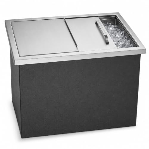 Bario Stainless Steel Drop in Ice Chest 27 x 18 x 21 in, Built-in Ice Cooler with Sliding Cover and Drain for Outdoor Kitchen Bar