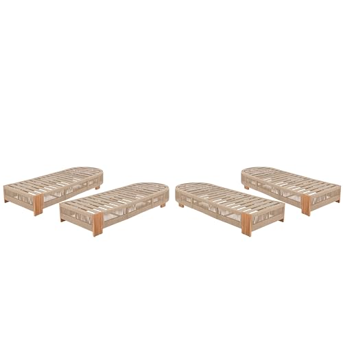 Seeheool Outdoor Acacia Wood Patio Adjustable Lounge Chair Set of 4 - Uncushioned for Backyard Pool Garden - Beige Rope & Natural Iron