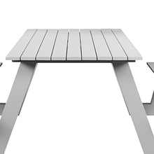 Benzara Limo 86 Inch Picnic Table, Crisp White Polyresin Slats, Aluminum Frame