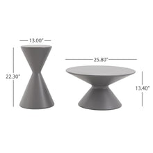 Christopher Knight Home Nowin Lightweight Concrete Outdoor Side Table Set of 2, Patio Round Coffee Table Set with Small Plant Stand, Hourglass-Shaped 2 Outdoor Table for Garden/Backyard, Gray