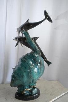 NIFAO Triple Dolphin, Ocean Medium Bronze Statue, 16" L x 11" W x 33" H
