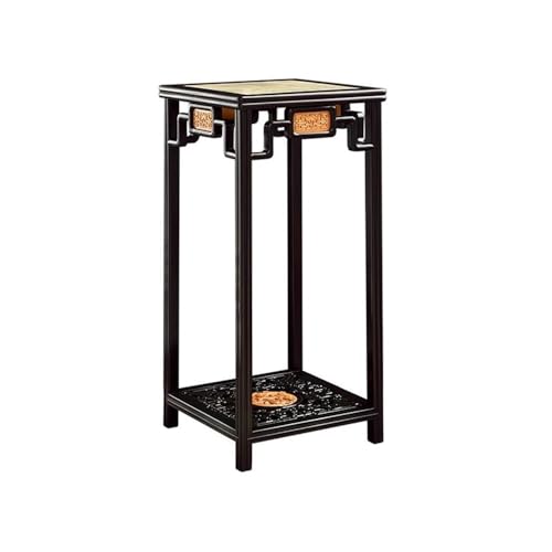WOAITIANTIAN Vase Stand Openwork Carving Redwood with Marble Display Rack, Chinese Antique Style Plant Base