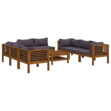 PUGYNBK 9-Piece Modular Garden Lounge Set in Dark Grey and Natural Wood, Durable Acacia Wood Furniture with 20 Plush Cushions for Outdoor Patio Seating, UV Resistant and Flexible