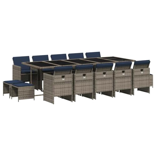 AMBERARD Patio Dining Set Set of 14 Gray and Black PE Rattan 15 Piece Set Furniture Set