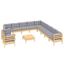 VIHHQGC 12-Piece Gray Garden Lounge Set Solid Pinewood with Polyester Cushions Modular Outdoor Furniture for Patio and Terrace Seating