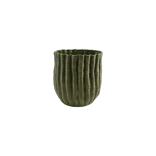 Creative Co-Op Round Stoneware Fluted Planter with Reactive Glaze, Green