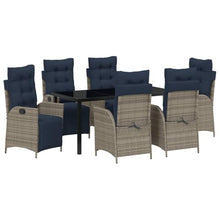 YNGBHFNOP Modern 7-Piece Outdoor Dining Set with Cushions, Grey and Black Rattan Patio Furniture Set, Adjustable Reclining Chairs and Glass Table for Garden, Terrace, Backyard