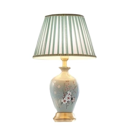 WOAITIANTIAN Desk Lamps Remote Control Ceramic Table Lamp with Painted Flower for Bedside