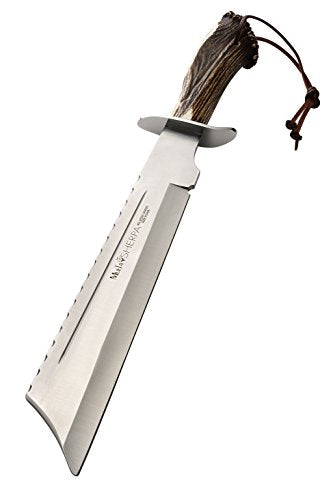 MUELA SHERPA-28S Genuine Red Stag Antler Crown Handle Machete Knife with Leather Sheath, 13"