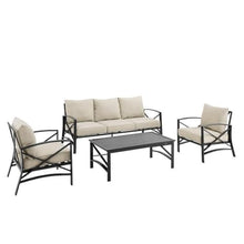 Afuera Living 4-Piece Outdoor Sofa Set, Steel Metal Frame, Oatmeal Cushions, Oil Rubbed Bronze Finish, Includes Sofa, Coffee Table, 2 Armchairs, Weatherproof Polyester, Seating for 5
