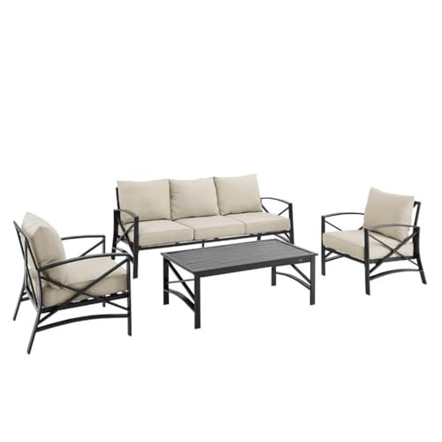 Afuera Living 4-Piece Outdoor Sofa Set, Steel Metal Frame, Oatmeal Cushions, Oil Rubbed Bronze Finish, Includes Sofa, Coffee Table, 2 Armchairs, Weatherproof Polyester, Seating for 5