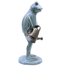 Green Vista Water Gardens Freddie the Frog with Watering Can Outdoor Garden Statue Aluminum Sculpture for Indoors, Patio, and Yard