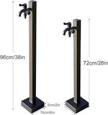 ERoomQ 304 Stainless Steel Outdoor Vertical Square Water Column with Double Faucet Antifreeze Hydrant for Lawn Garden Irrigation,Black-96cm/38in