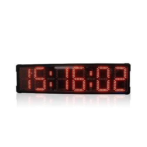 NJFNKEED 8 Inch 6 Digits Marathon Clock Double Sided Large Led Outdoor Clock Waterproof Real Time Clocks Accurate and Quiet (Red Double)
