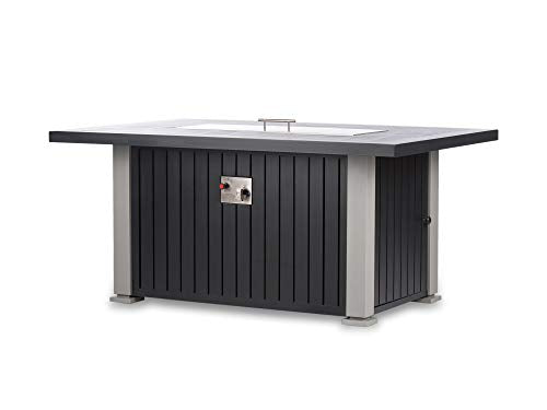 EV Fires 52" Classic Black and Grey Rectangle Propane Fire Pit Table, Easy to Operate Electrical Ignition - Fire Glass, Lid, and Cover Included