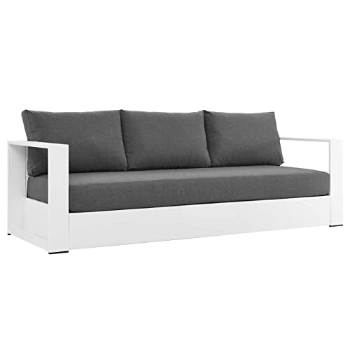 Modway Tahoe Aluminum Outdoor Patio Sofa in White Charcoal