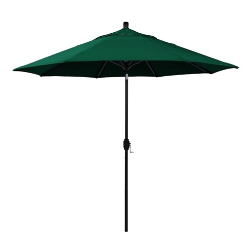 California Umbrella 12-Year-Non-Fading, 9Ft Premium Sunbrella Patio Umbrella, Hand-Crank, Button-Tilt, Black Frame, Forest Green Fabric