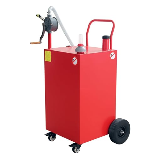 45 Gallon Fuel Caddy with Manual Transfer Pump, Heavy Duty Gas Storage Tank on 4 Wheels, Gasoline Diesel Fuel Container for Trucks, ATVs, Boats, Car, Motorcycle, Red