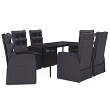 LKJephalotrope 7-Piece Patio Dining Set, Outdoor PE Rattan Wicker Dining Table and 6 Reclining Chairs with Cushions, Steel Frame Garden Furniture Set for Backyard and Porch, Black