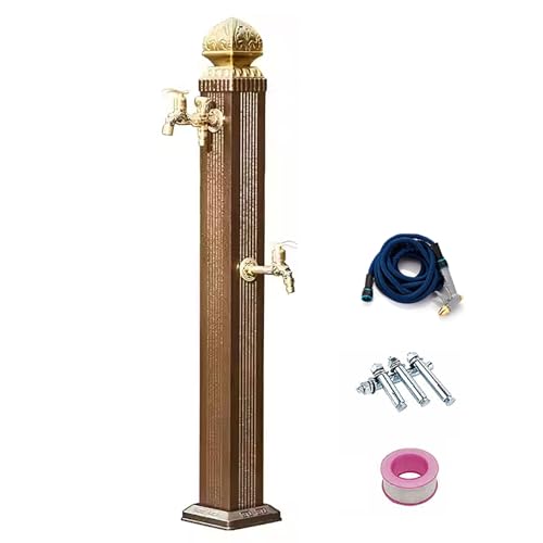 Outdoor Retro Post Faucet Freestanding Garden Hose Holder with Faucet & Spray Gun, Floor Mounted Water Tap Anti-Freezing Faucet Post for Garde(85cm/33.5in)