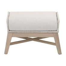 Outdoor Escape White Outdoor Footstool with Solid Teak Base, Intricate Rope Weave, Removable Cushion with Straps for Patio or Deck