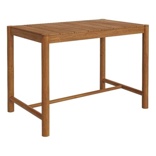 Modway Eleni 56-Inch Outdoor Teak Wood Bar Table in Natural – Rectangular Patio Bar Table with Slatted Top for Patios, Decks, Or Gardens