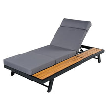 Merax Black Iron Teak Finish Chaise Lounge Set with 4" Thick 4-Fold Cushion with Headrest, 400 lbs Capacity, Adjustable Backrest with Flat Storage Surface for Patio, Poolside, Backyard, Dark Gray