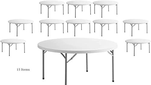 PRO&Family 15 Pack! 60 Inches Round Tables for Parties Perfect for Church 60 in Round Table Easy Folding Table Round Banquet Tables Granite Outdoor Table Heavy Duty Round Table White Table Folding