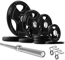 French Fitness Weight Plate Set w/ Olympic Bar 235 lbs + Bench Silver